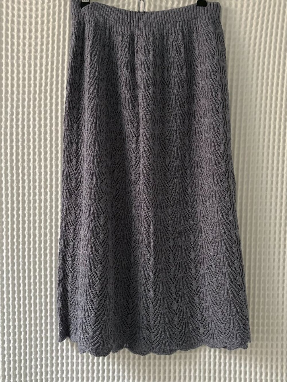 Vintage Evanna New York periwinkle knit scalloped hem A-line midi skirt [READ]